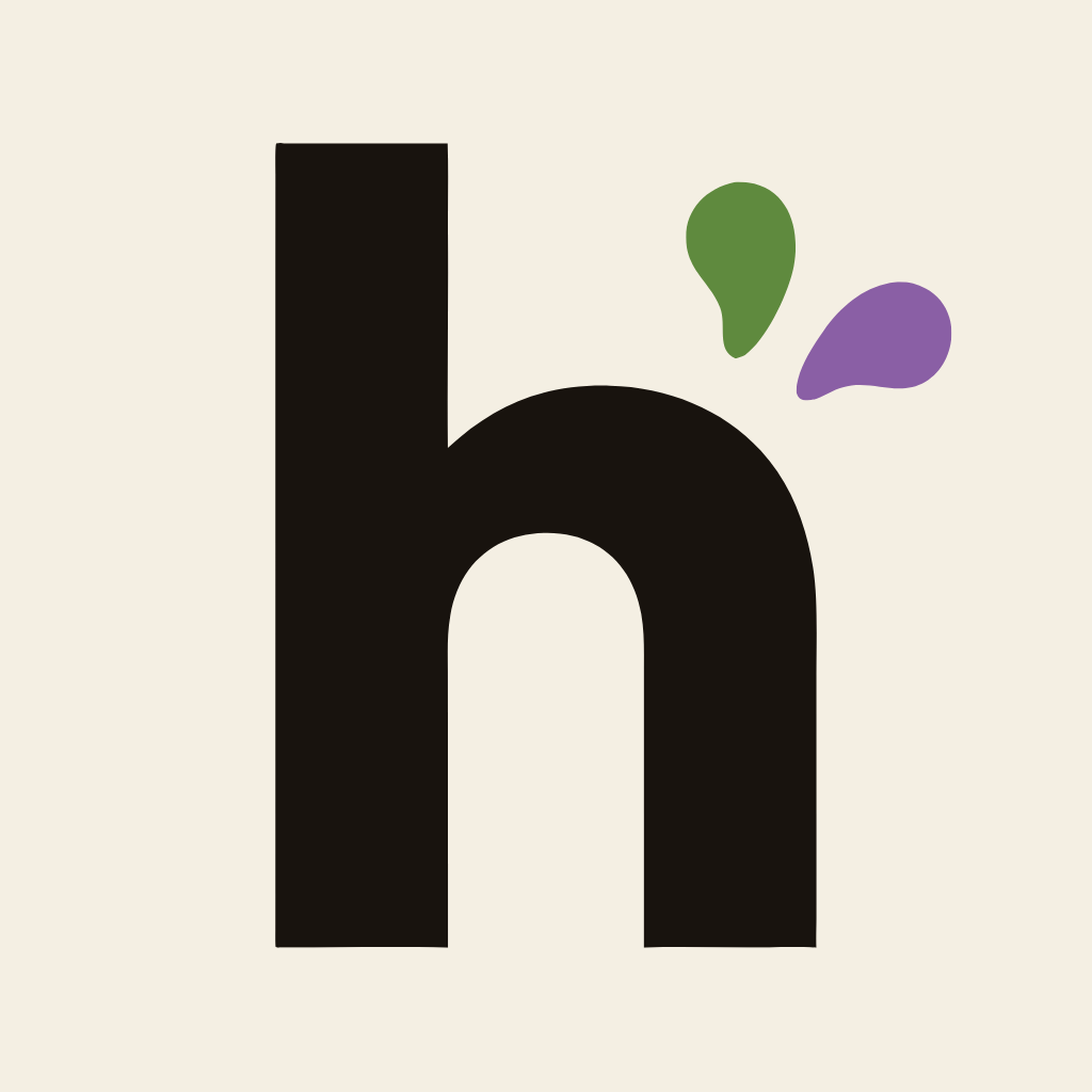 Current HabitHouse app icon, with its dark h and olive and plum sprouts on a warm cream square.